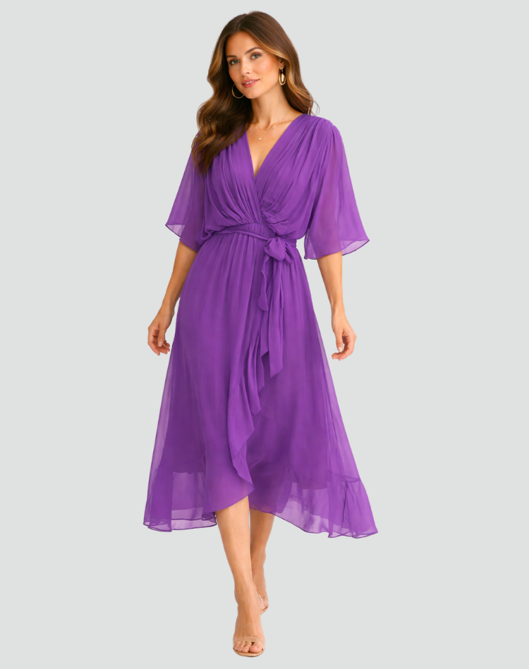 Abito Midi Donna con Scollo a Portafoglio | Elegante & Fluido