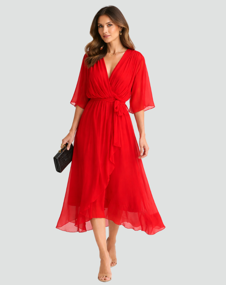 Abito Midi Donna con Scollo a Portafoglio | Elegante & Fluido
