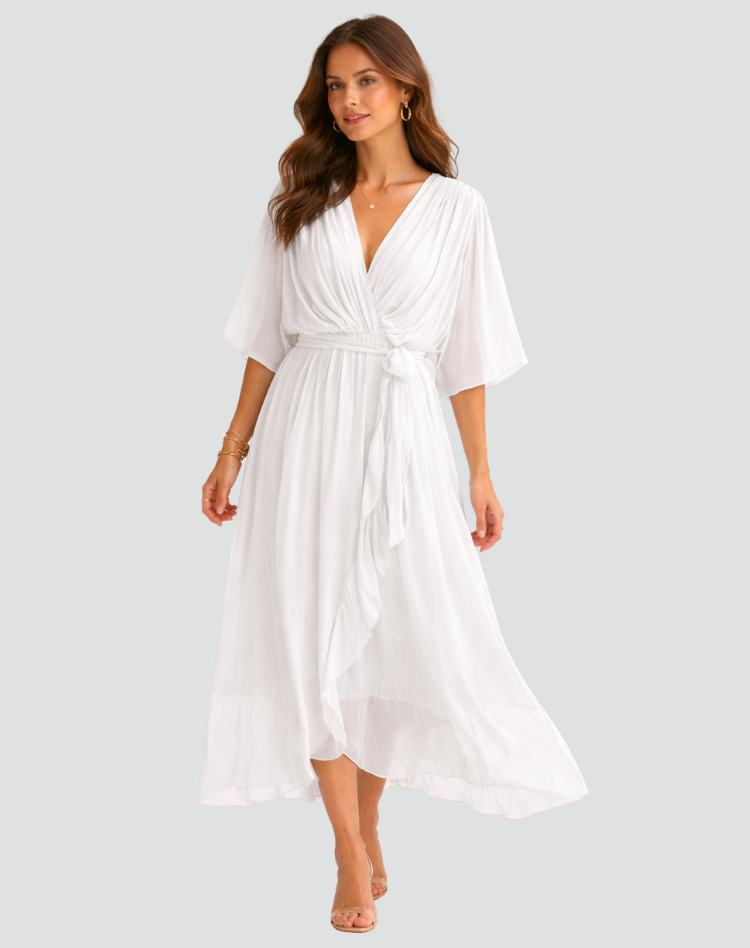 Abito Midi Donna con Scollo a Portafoglio | Elegante & Fluido