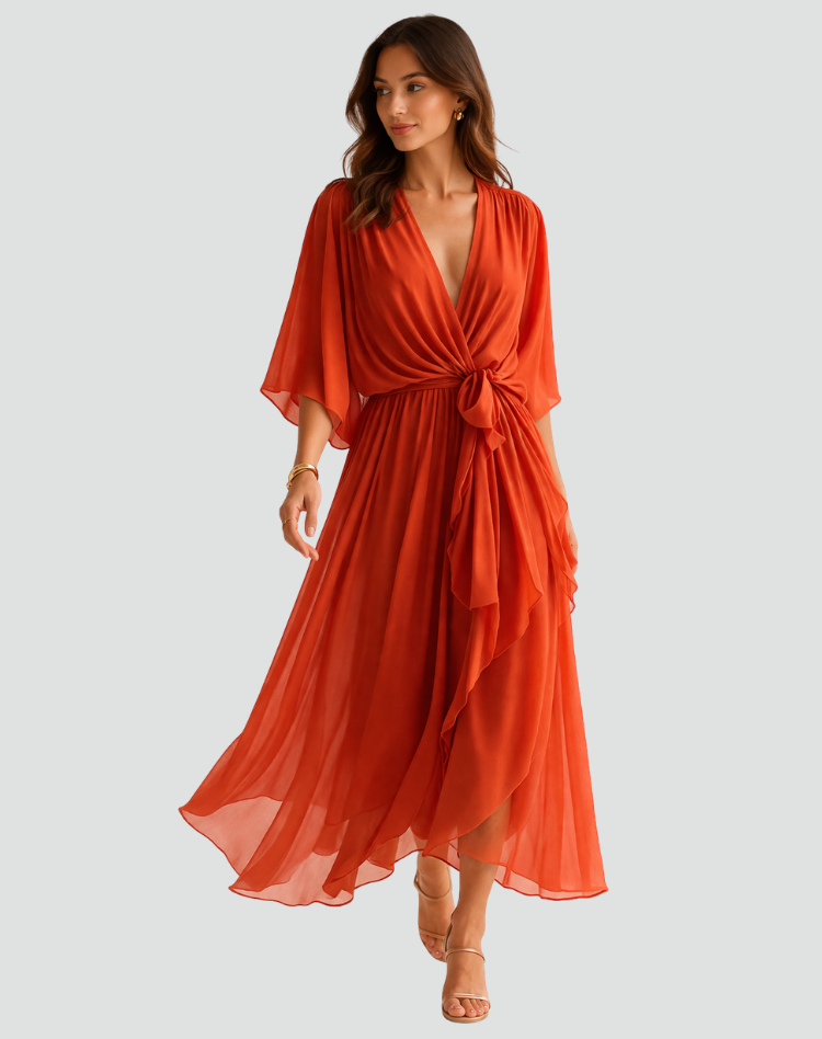Abito Midi Donna con Scollo a Portafoglio | Elegante & Fluido