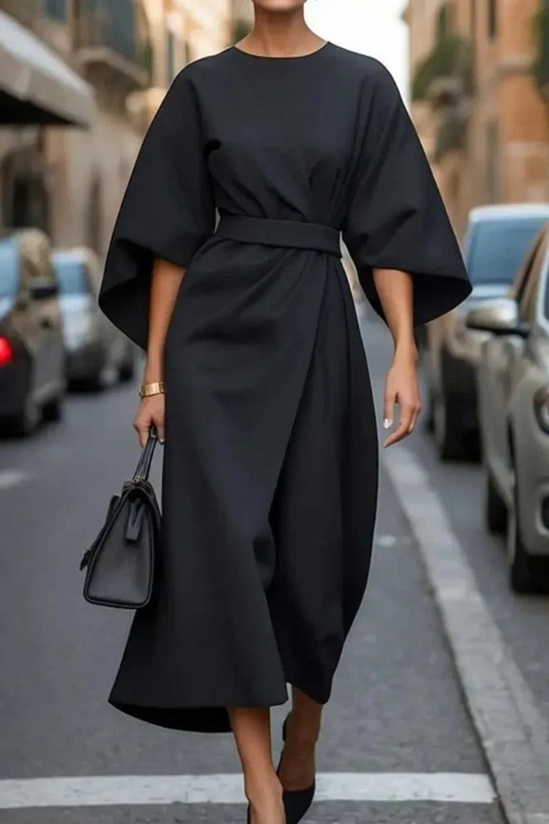 Abito Midi Elegante Donna | Maniche Ampie & Cintura Avvitata