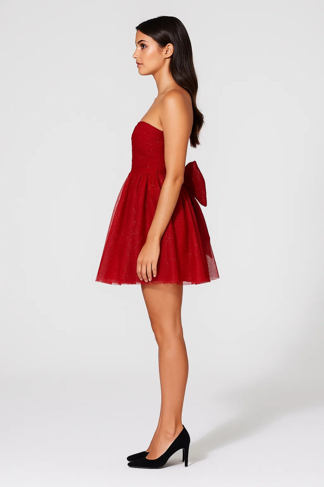 Abito Mini Donna | Corto Senza Spalline con Gonna a Ruota & Glitter
