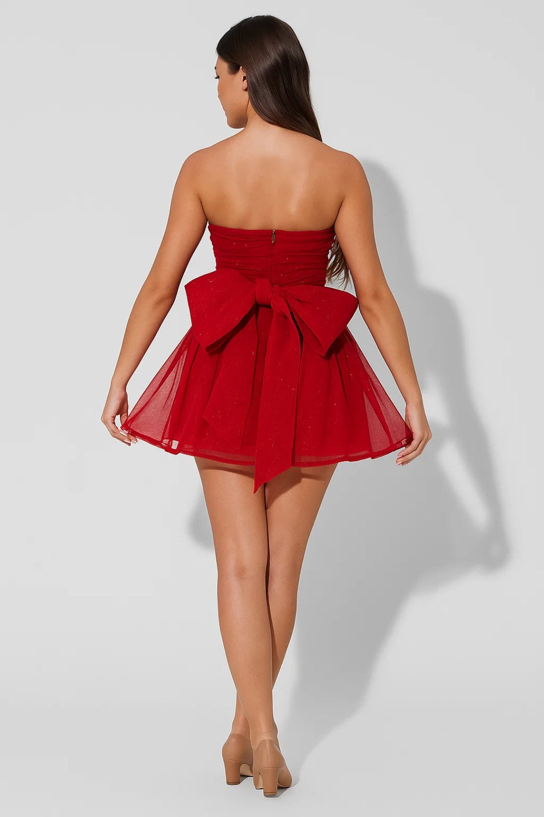 Abito Mini Donna | Corto Senza Spalline con Gonna a Ruota & Glitter