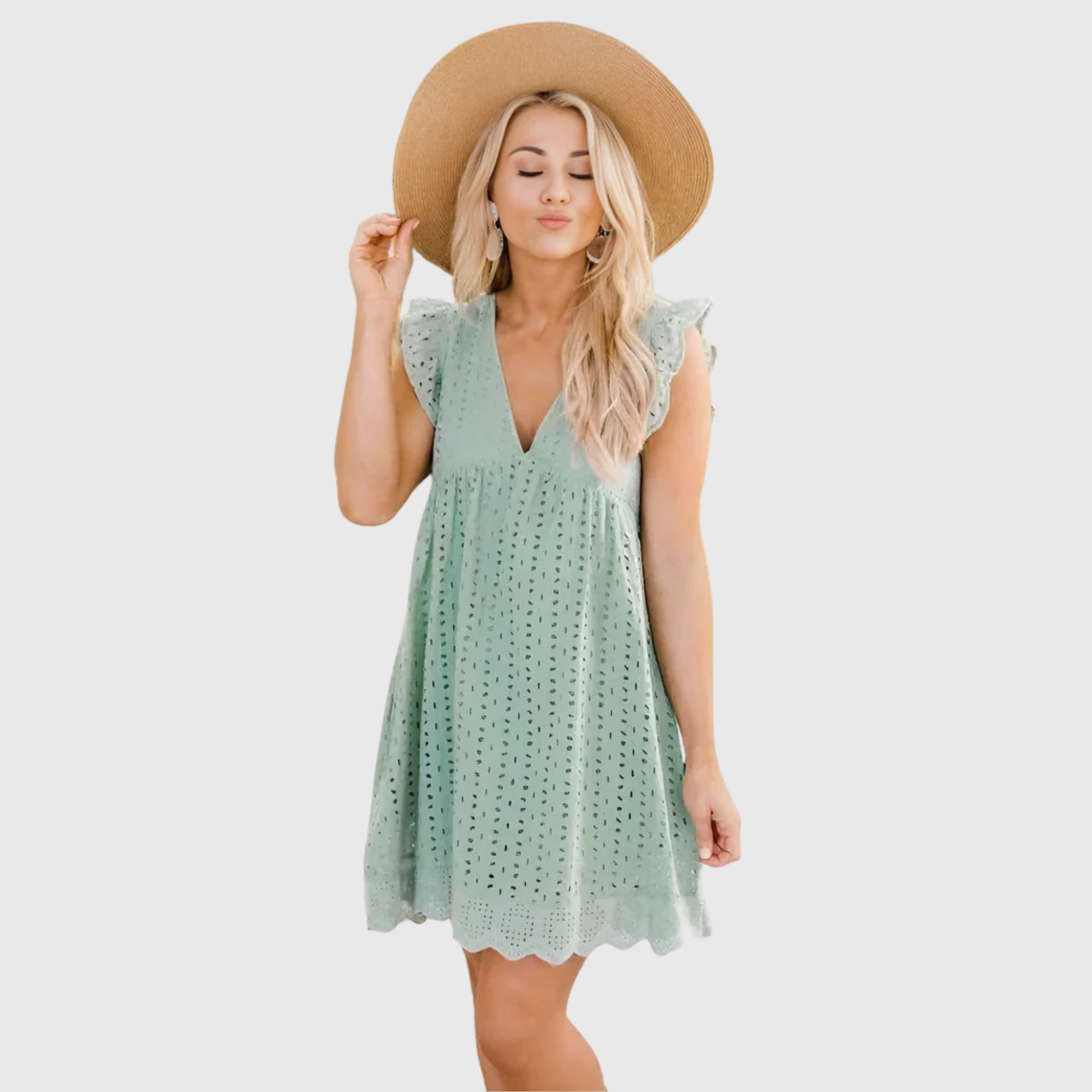 Abito Mini Donna | Pizzo Sangallo & Maniche a Ruffle con Orlo Smerlato