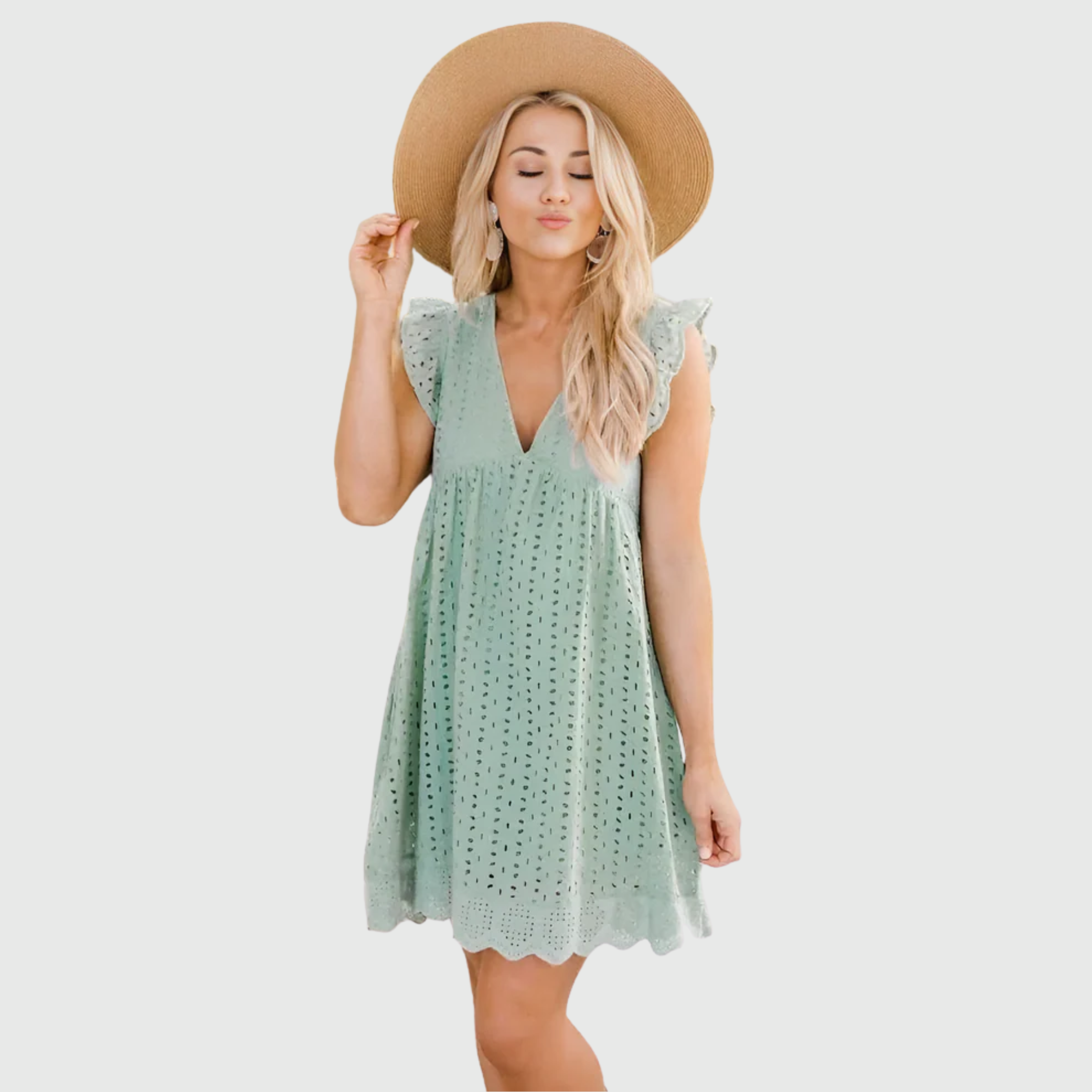 Abito Mini Donna | Pizzo Sangallo & Maniche a Ruffle con Orlo Smerlato