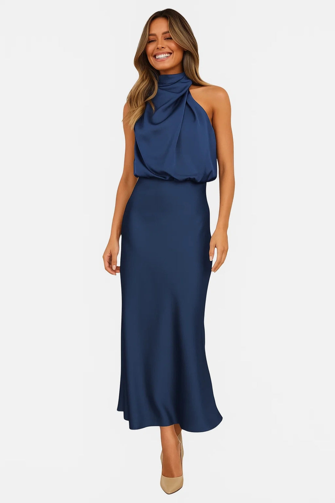 Abito Satinato con Collo Alto | Senza Maniche | Eleganza Fluida 2