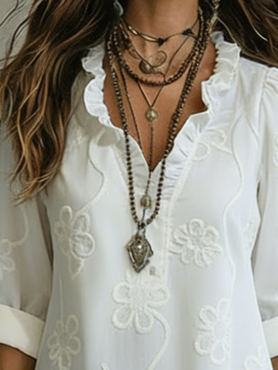 Lilou | Abito a trapezio rétro con fiori e colletto a volant 1