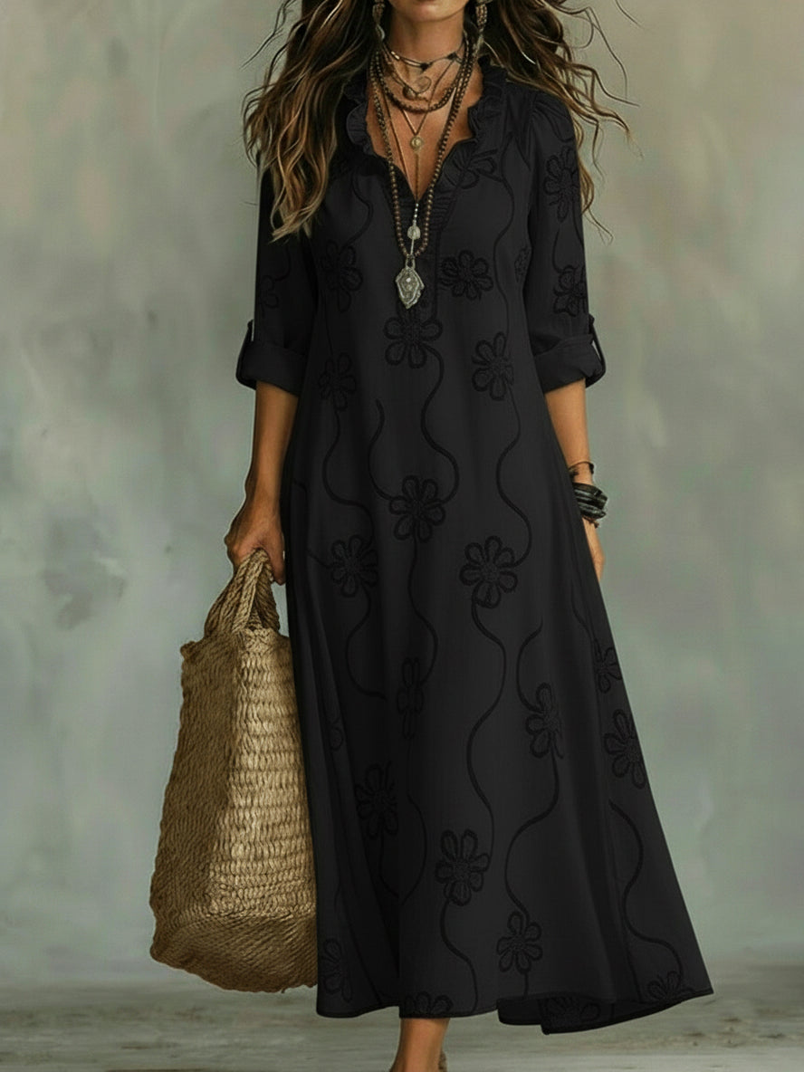 Lilou | Abito a trapezio rétro con fiori e colletto a volant 3