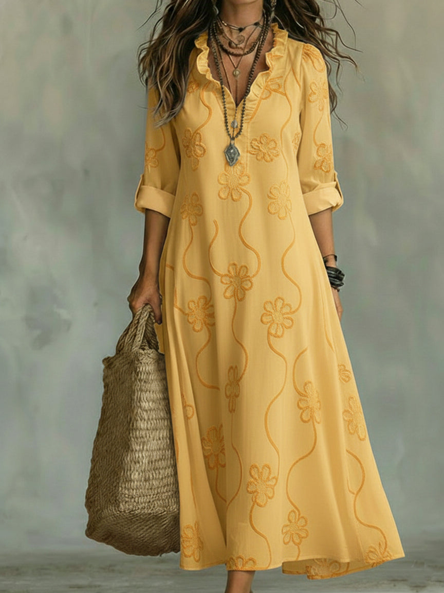 Lilou | Abito a trapezio rétro con fiori e colletto a volant 5