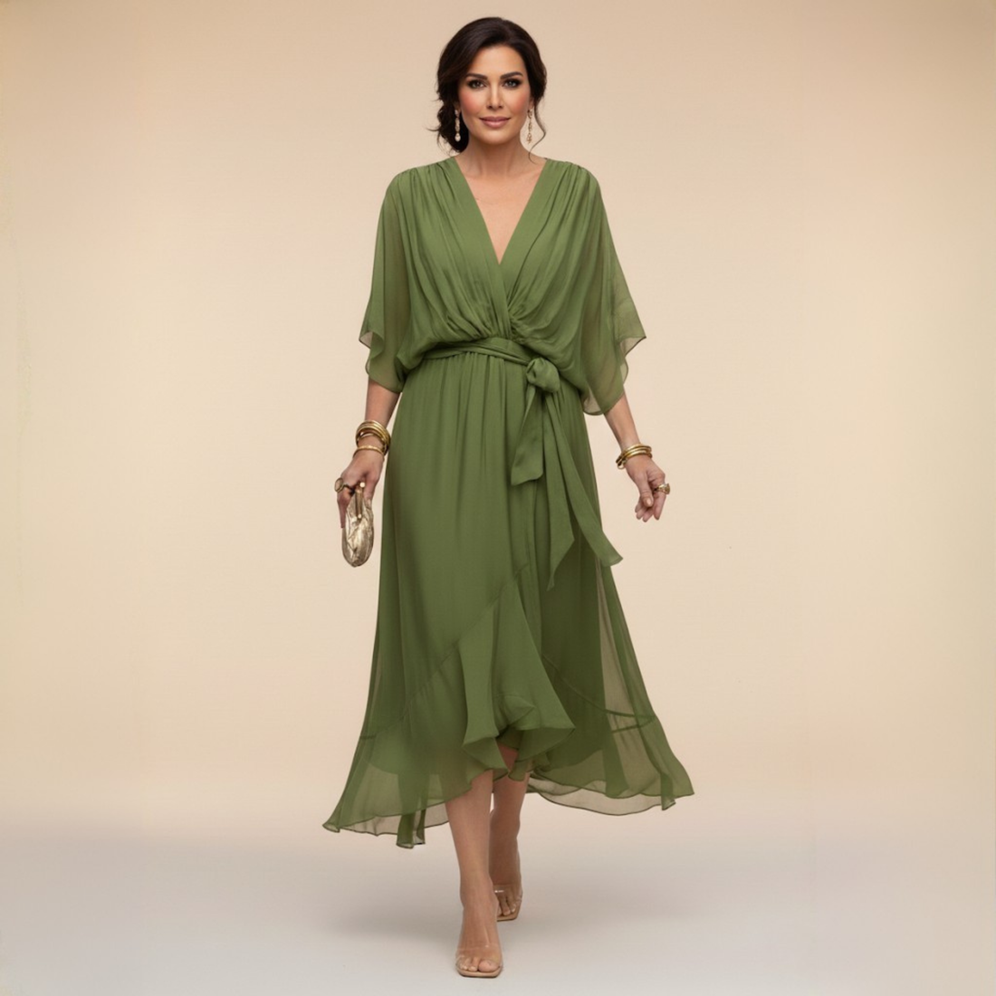 Abito in Chiffon Donna | Scollo a V slancia & Vita definita con cintura