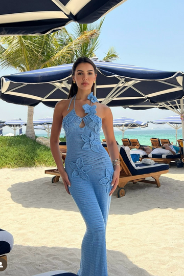 Abito lungo all’uncinetto con motivo floreale