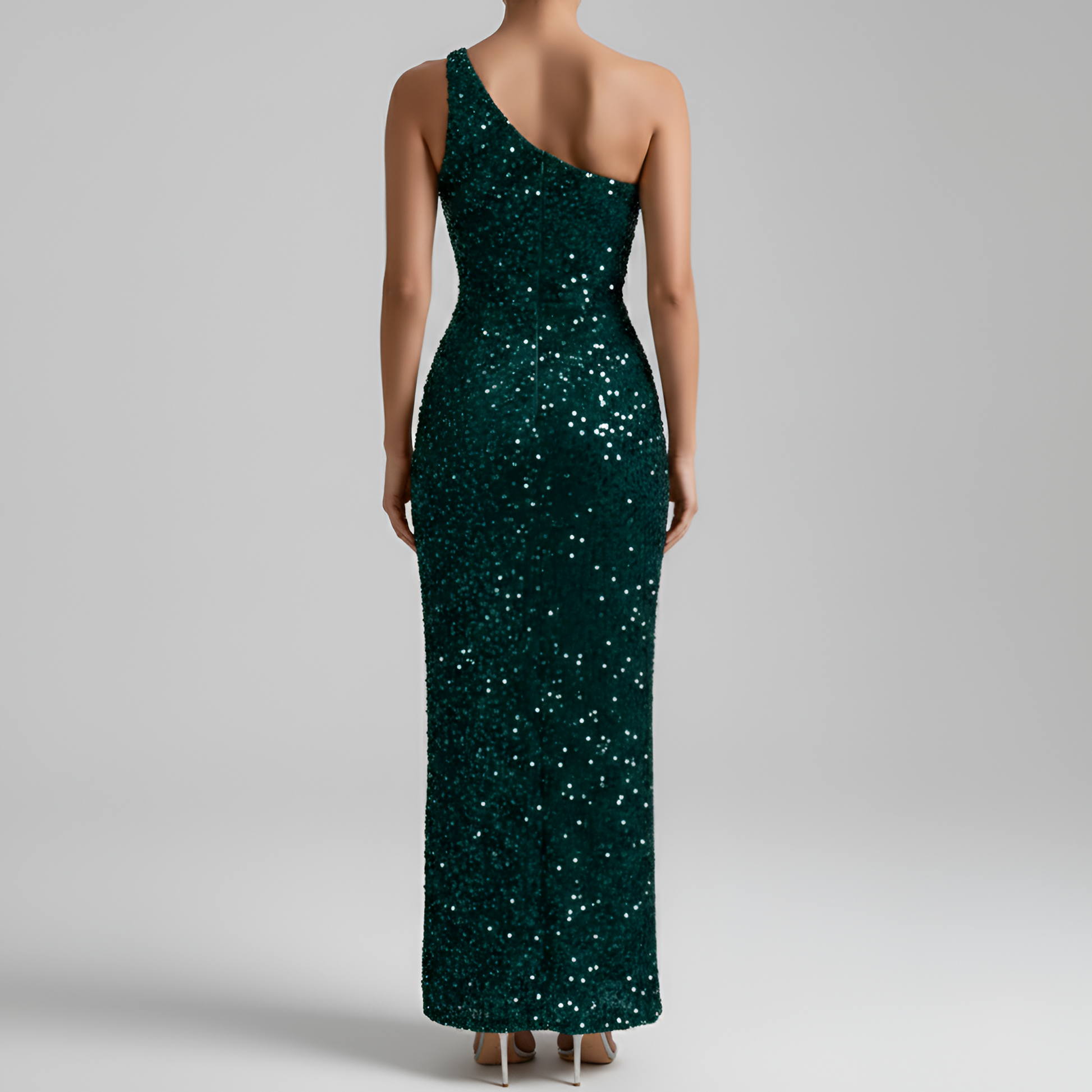 Abito lungo donna monospalla con spacco laterale vestibilità aderente 3