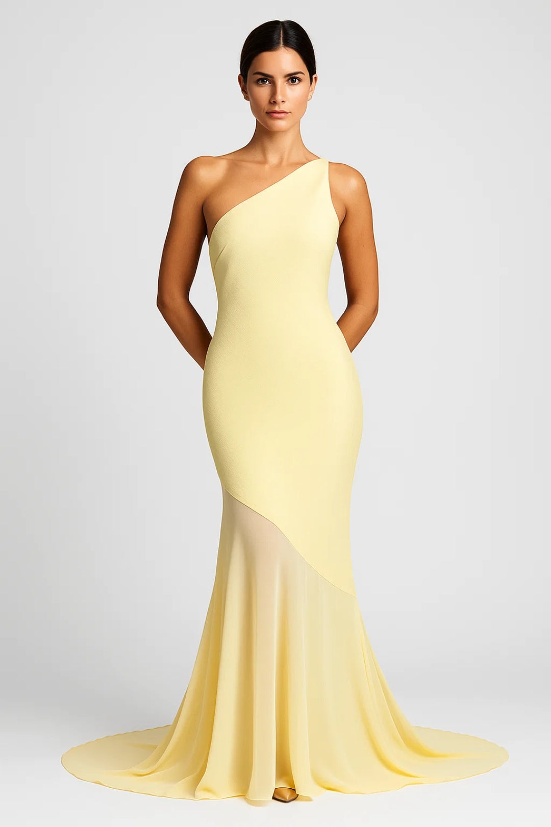 Abito lungo monospalla con orlo asimmetrico in chiffon Donna | Orlo Asimmetrico & Silhouette Slanciata
