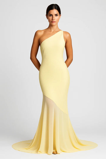 Abito lungo monospalla con orlo asimmetrico in chiffon Donna | Orlo Asimmetrico & Silhouette Slanciata