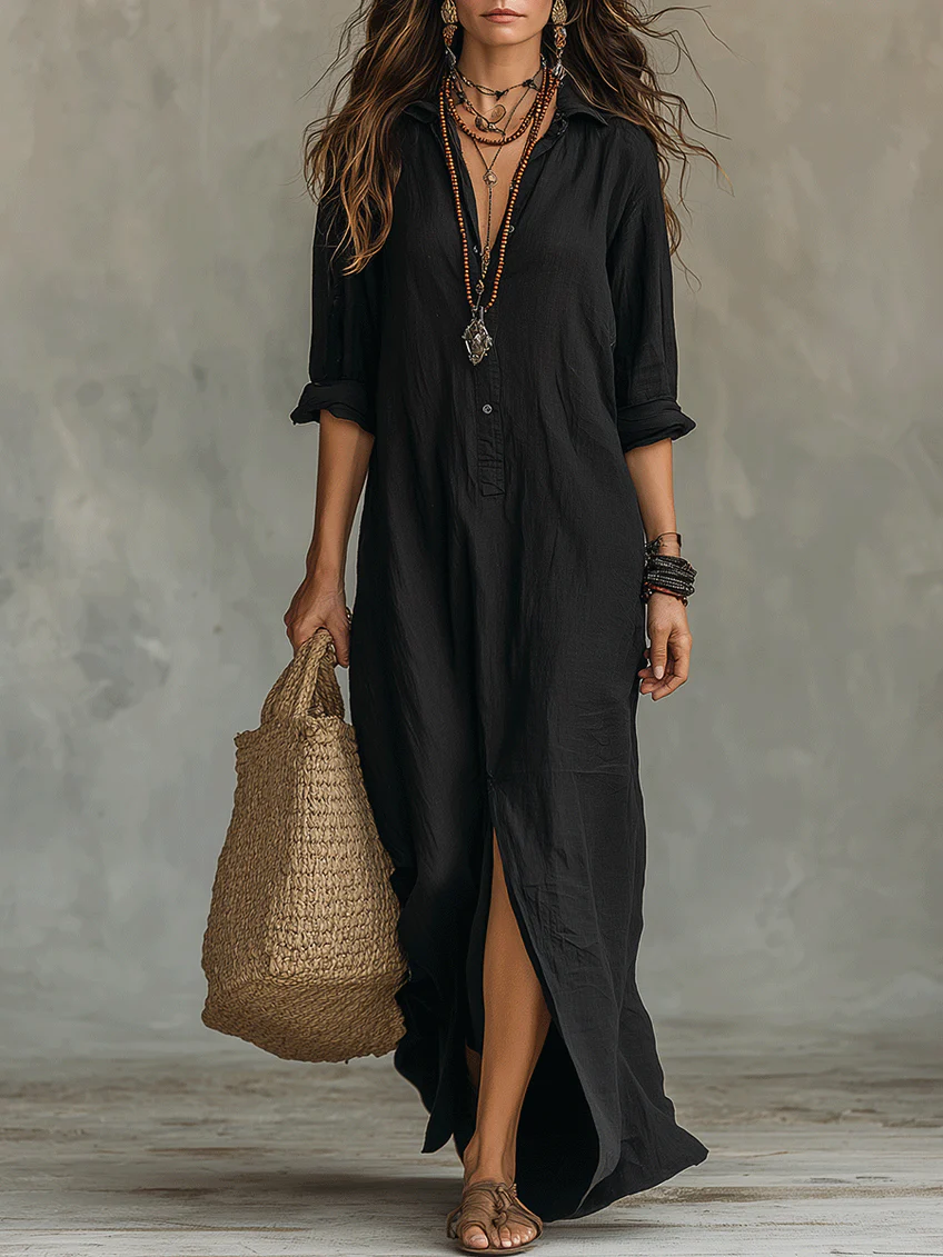 Abito maxi Donna | Bottoni Frontali & Vestibilità Fluida che Slancia