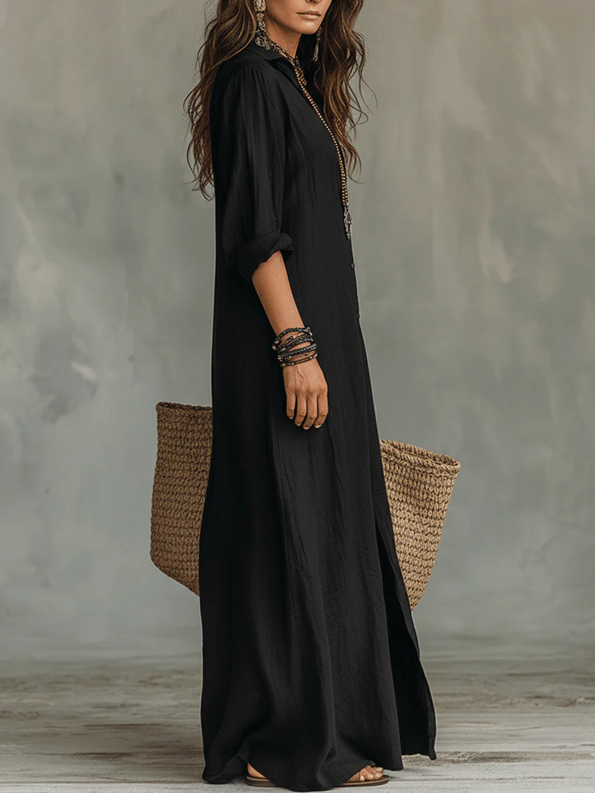 Abito maxi Donna | Bottoni Frontali & Vestibilità Fluida che Slancia