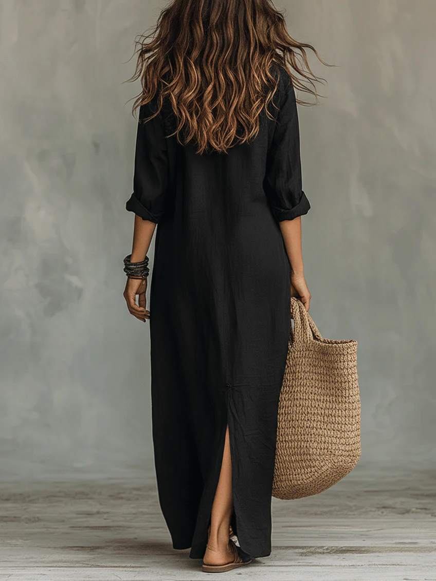 Abito maxi Donna | Bottoni Frontali & Vestibilità Fluida che Slancia