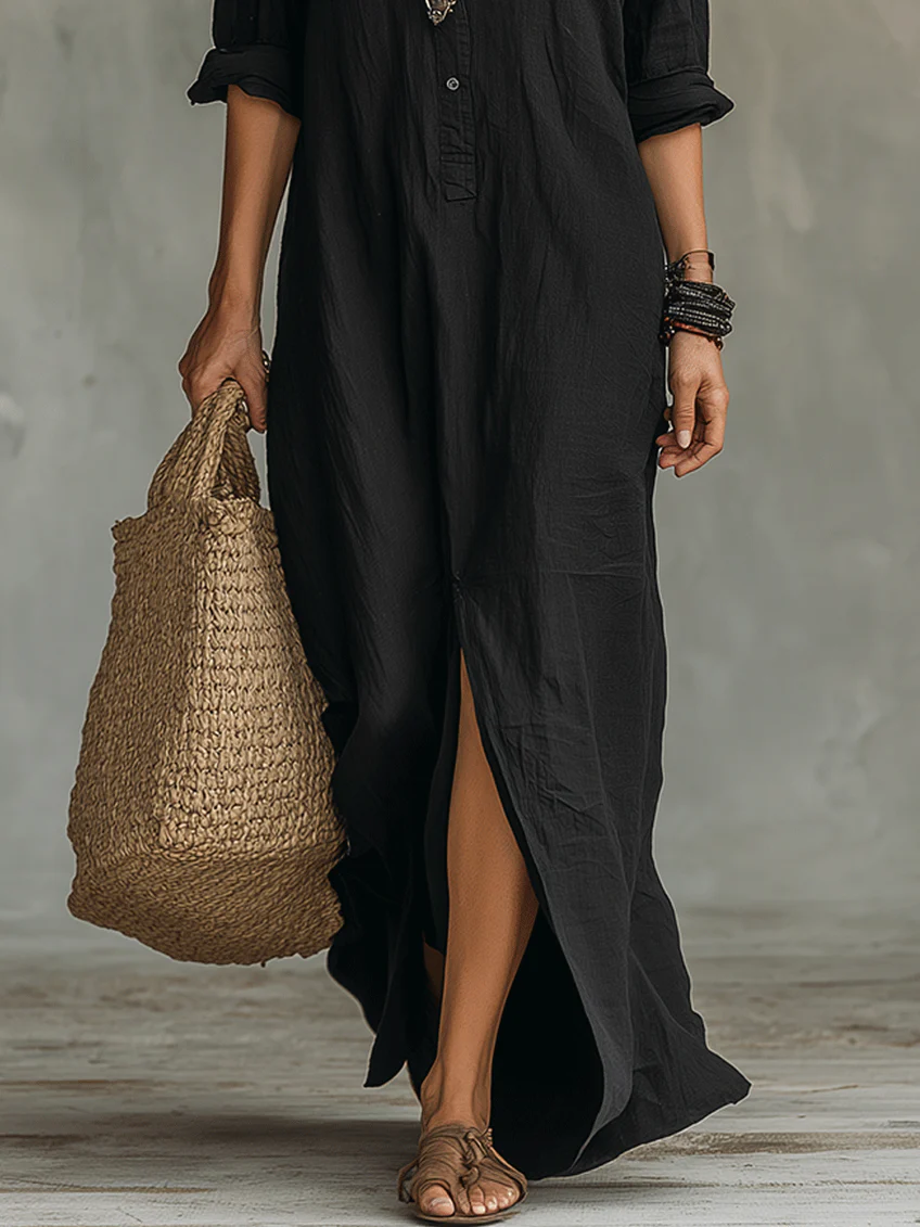Abito maxi Donna | Bottoni Frontali & Vestibilità Fluida che Slancia