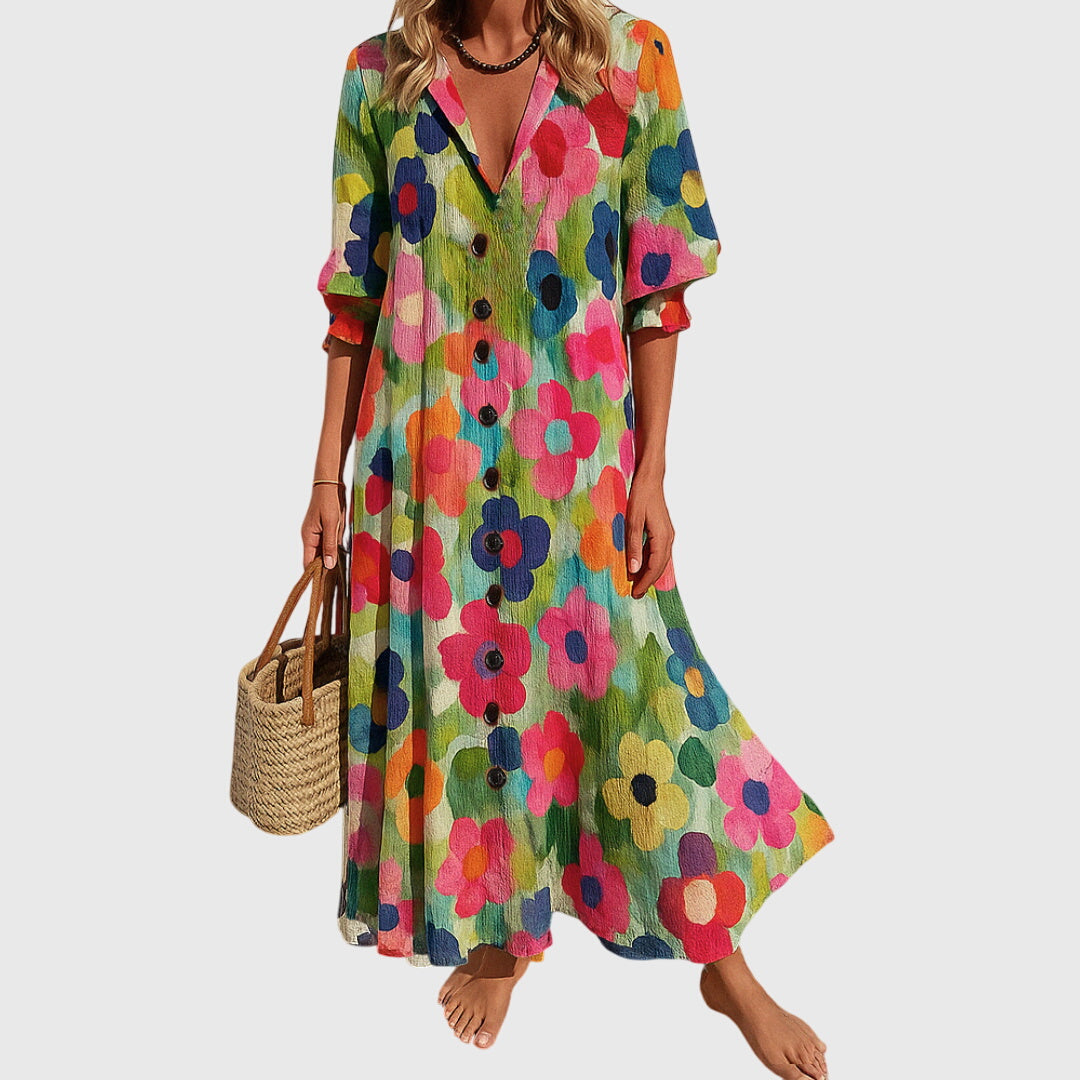 Abito maxi Donna | Scollo a V con bottoni e linea fluida valorizzante