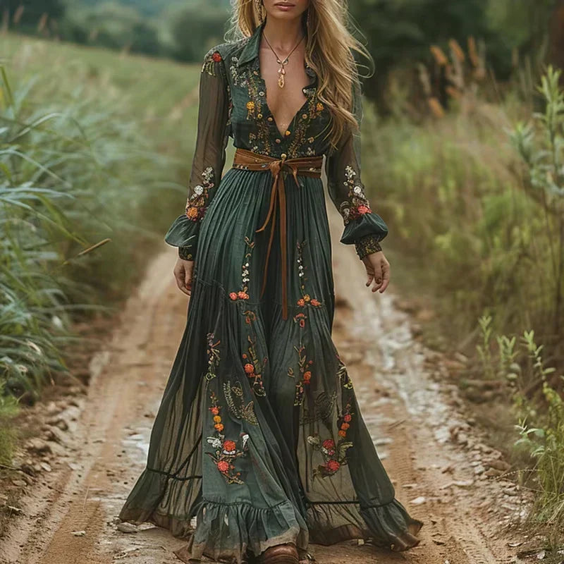 Eliana – Abito Maxi Boho con Gonna a Balze per Donna 0