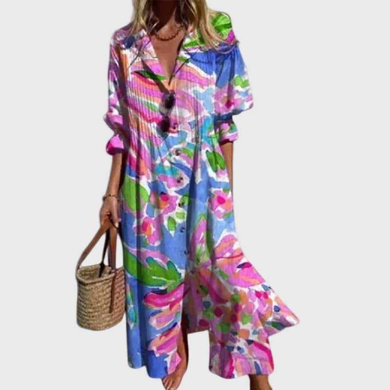 Abito maxi Donna | Stile boho con scollo a V e linea fluida