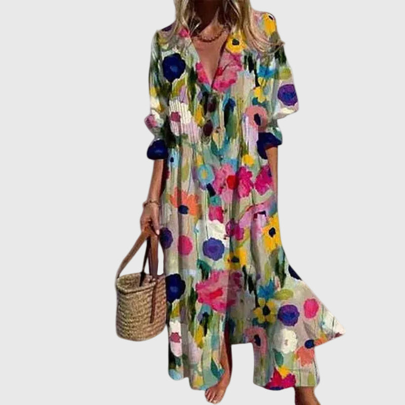 Abito maxi Donna | Stile boho con scollo a V e linea fluida