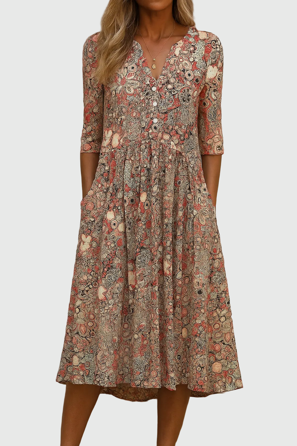 Abito midi Donna | Scollo a V con Bottoni & Silhouette Valorizzata