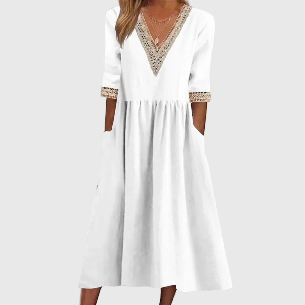 Abito midi Donna | Scollo a V con dettagli raffinati e tasche pratiche