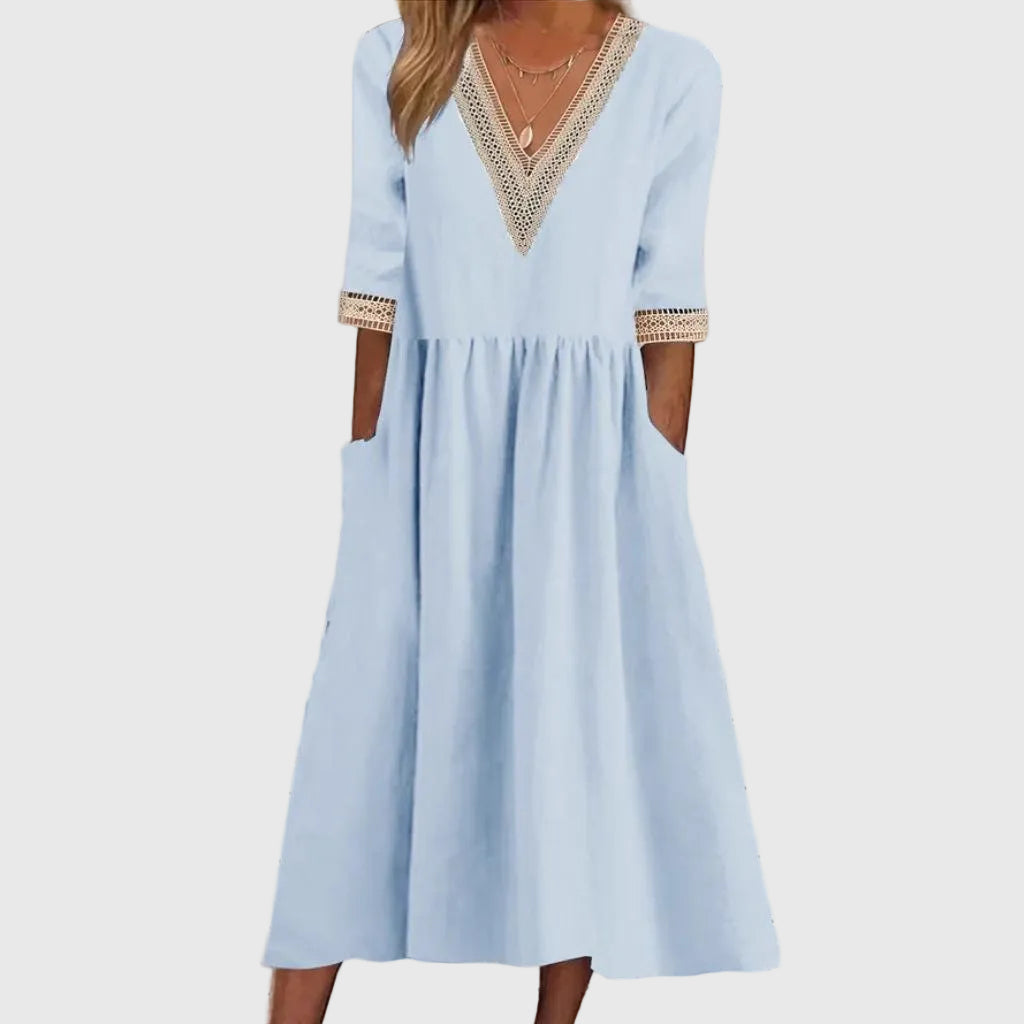 Abito midi Donna | Scollo a V con dettagli raffinati e tasche pratiche