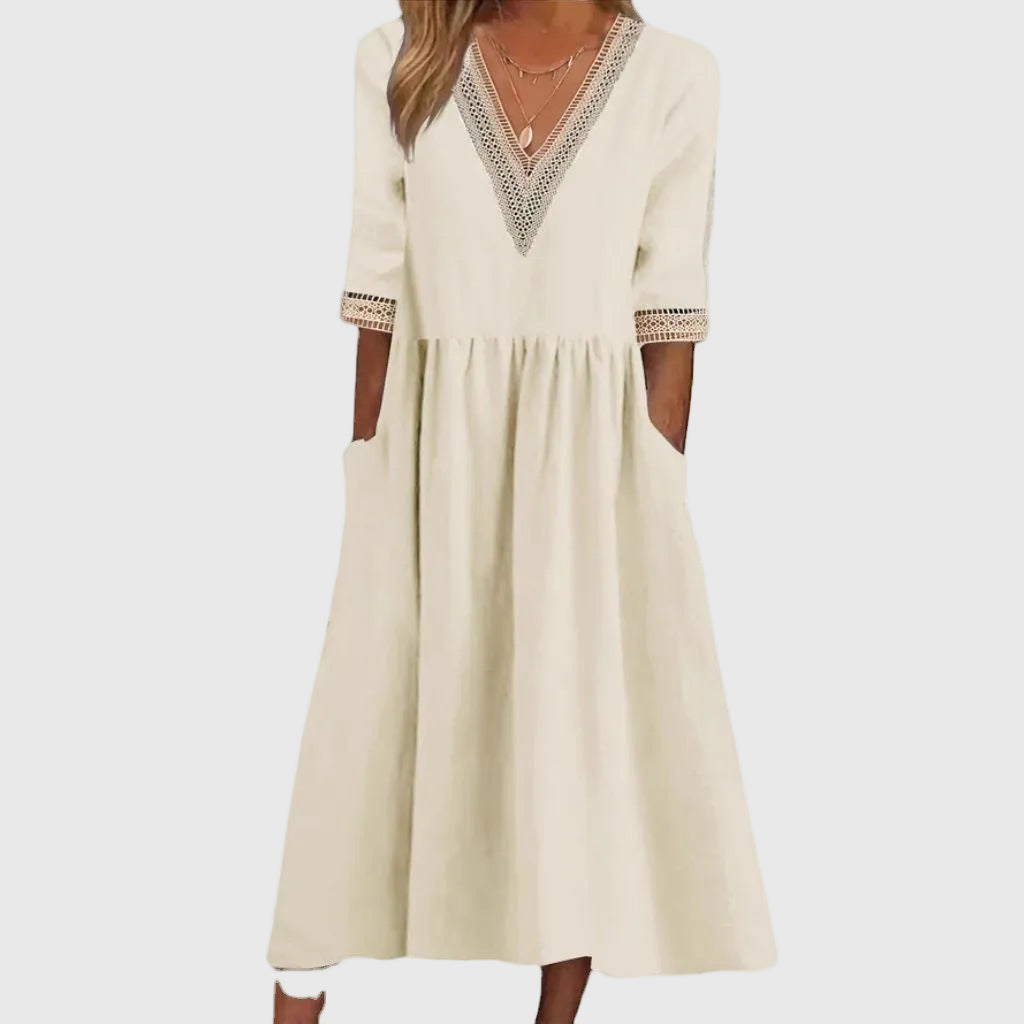 Abito midi Donna | Scollo a V con dettagli raffinati e tasche pratiche