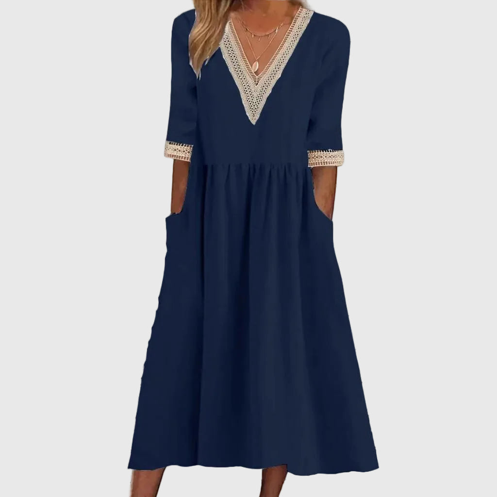 Abito midi Donna | Scollo a V con dettagli raffinati e tasche pratiche