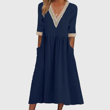 Abito midi Donna | Scollo a V con dettagli raffinati e tasche pratiche
