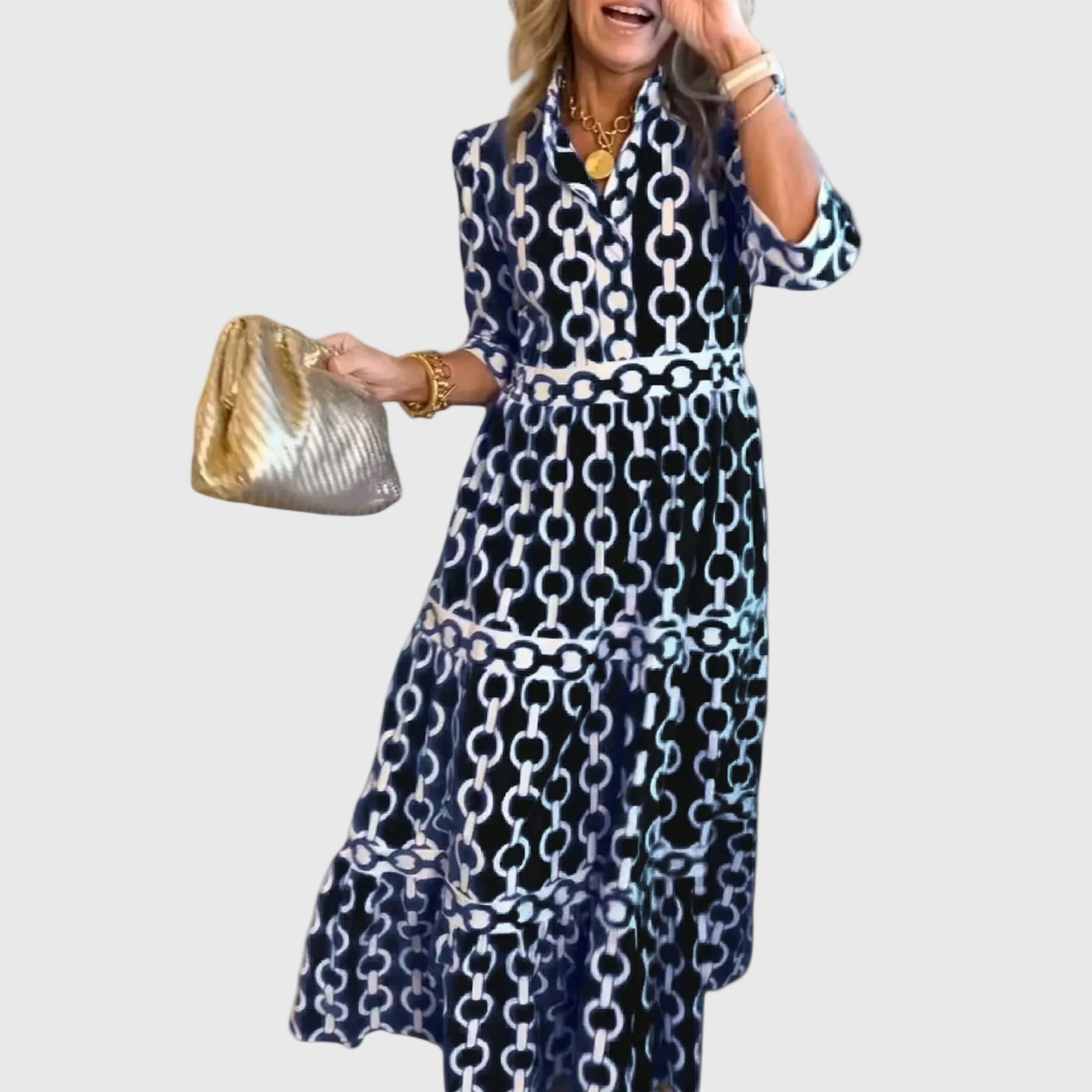 Abito midi Donna | Stampa a catena e vita definita