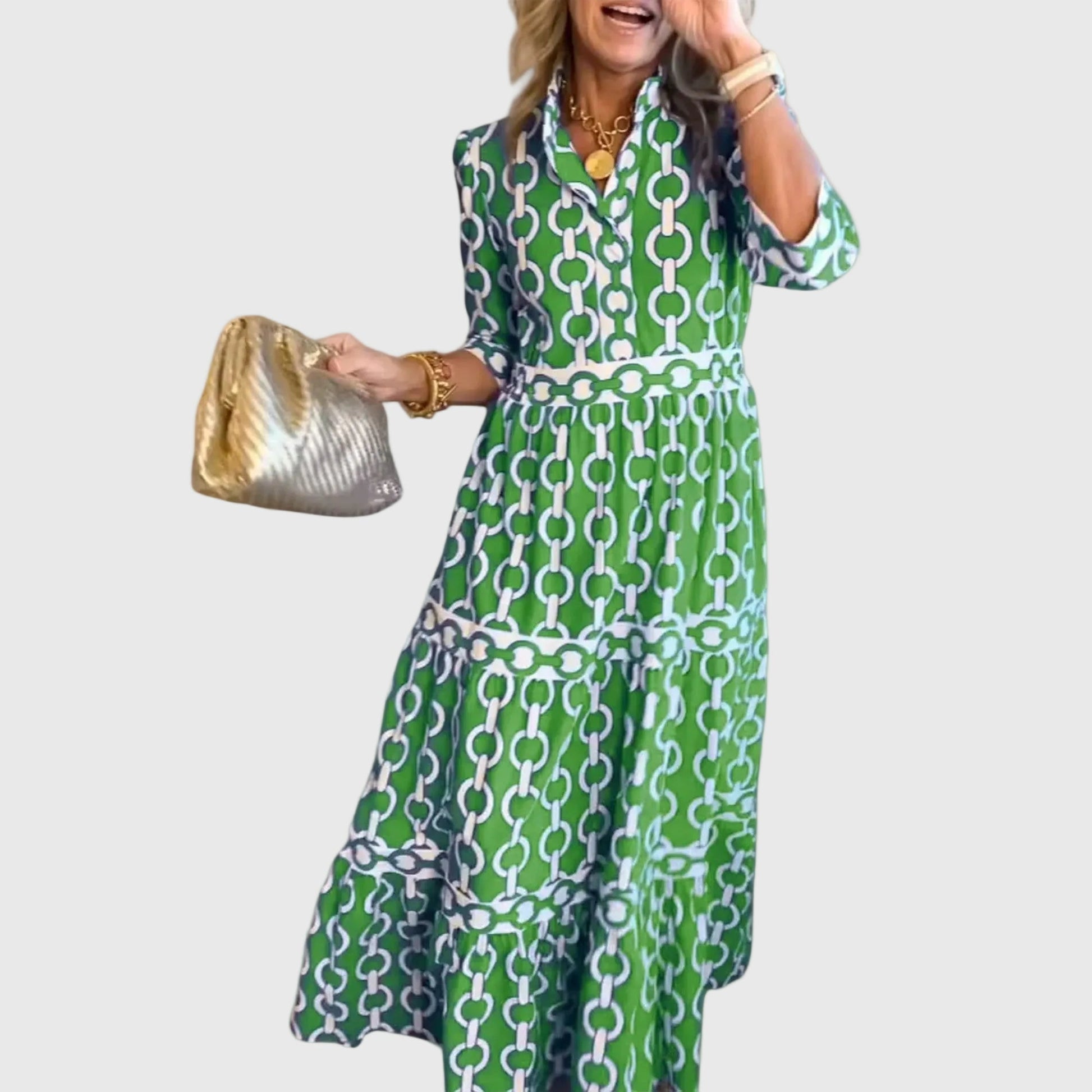 Abito midi Donna | Stampa a catena e vita definita