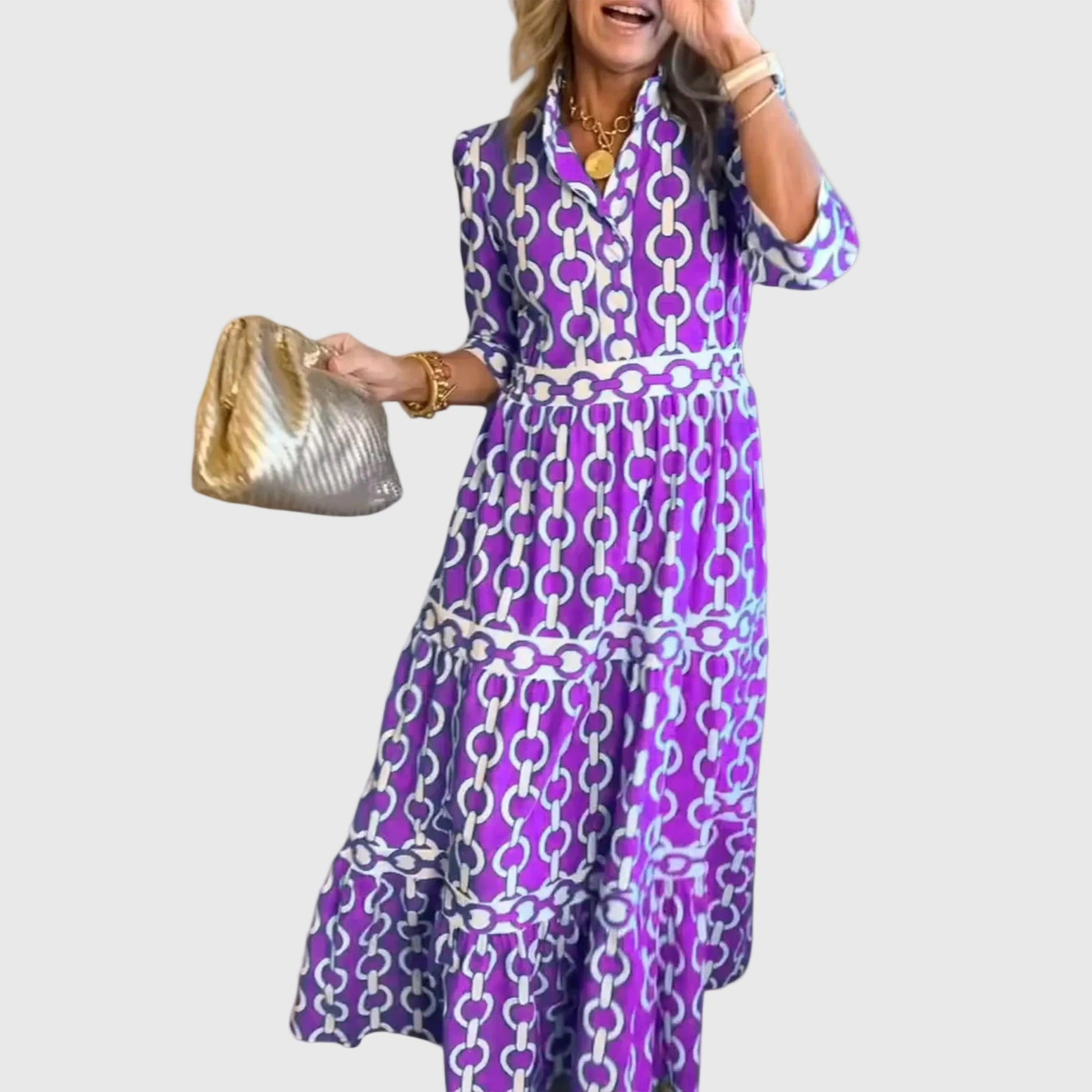 Abito midi Donna | Stampa a catena e vita definita