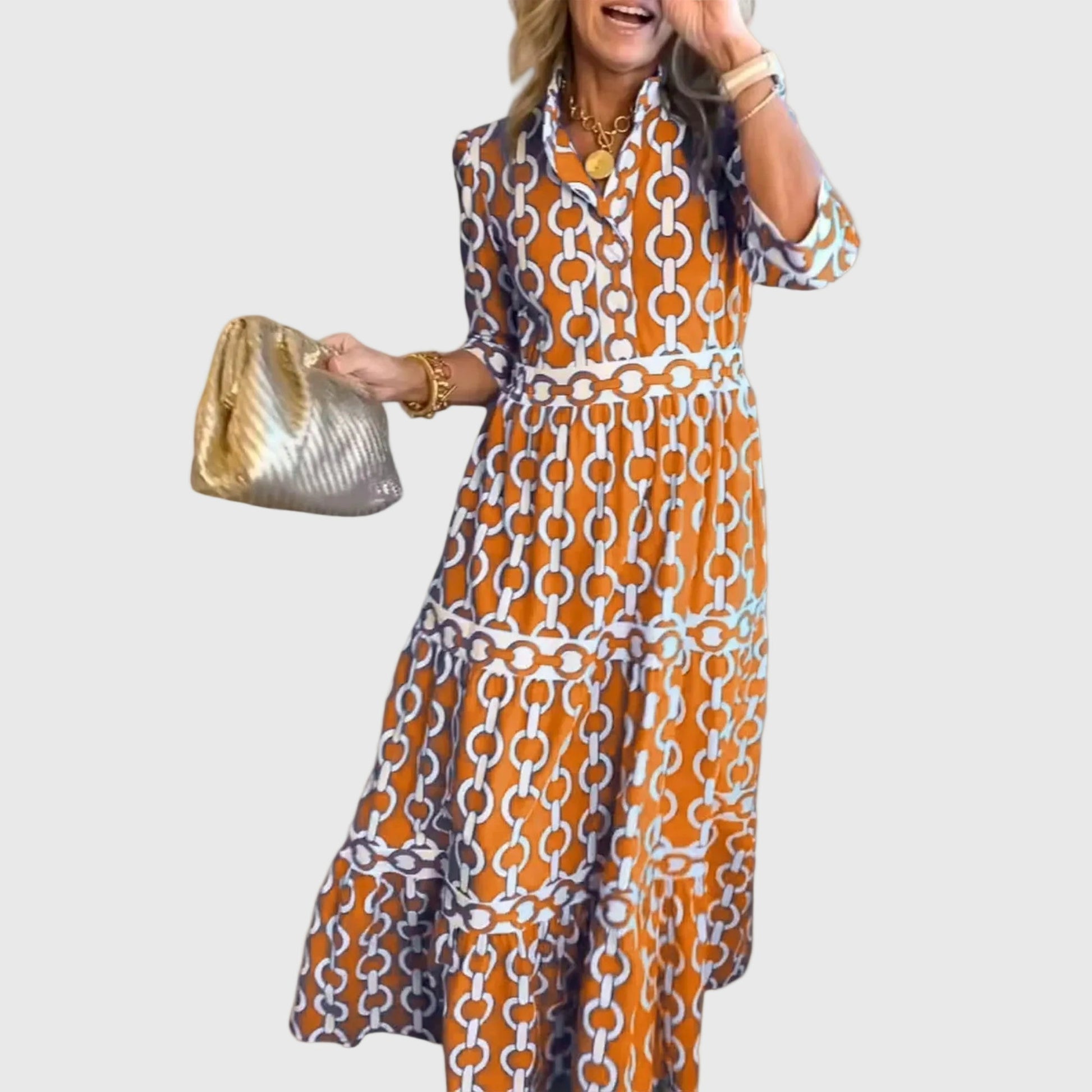 Abito midi Donna | Stampa a catena e vita definita