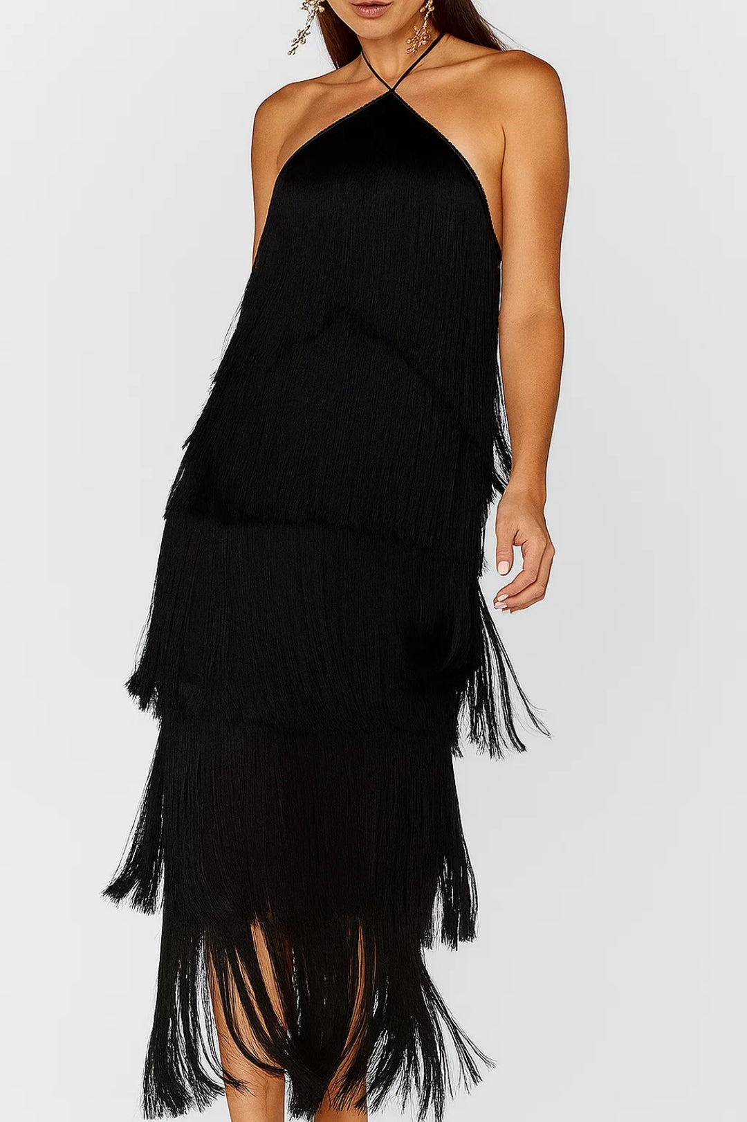 Abito midi con frange a strati | Scollo all’americana 1