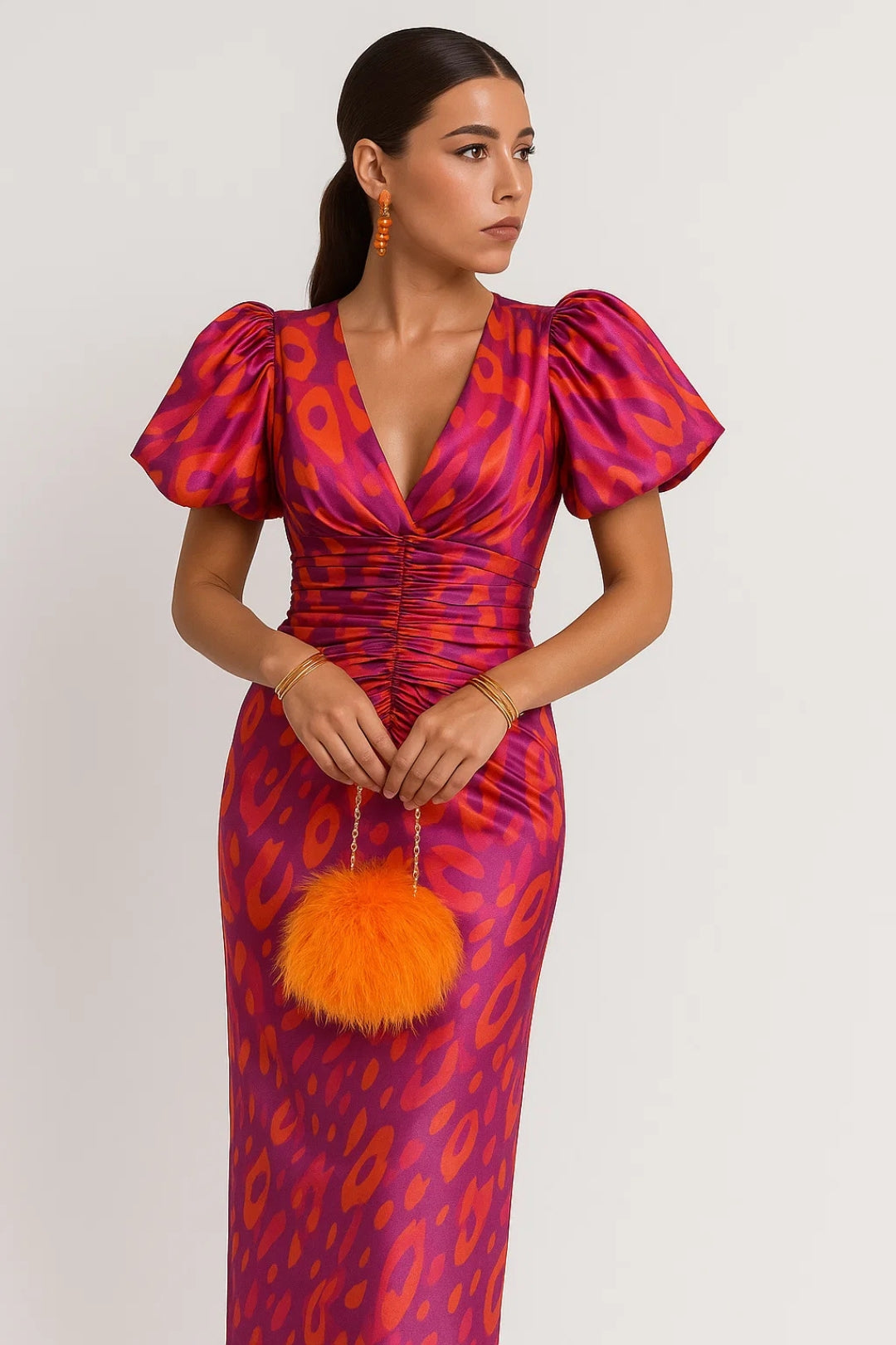 Abito midi con maniche a sbuffo | Fantasia vivace 3