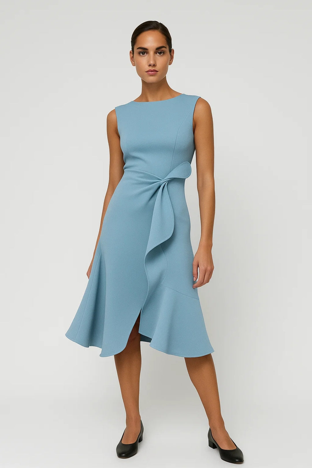 Abito midi elegante con nodo laterale Donna | Taglio svasato e raffinato