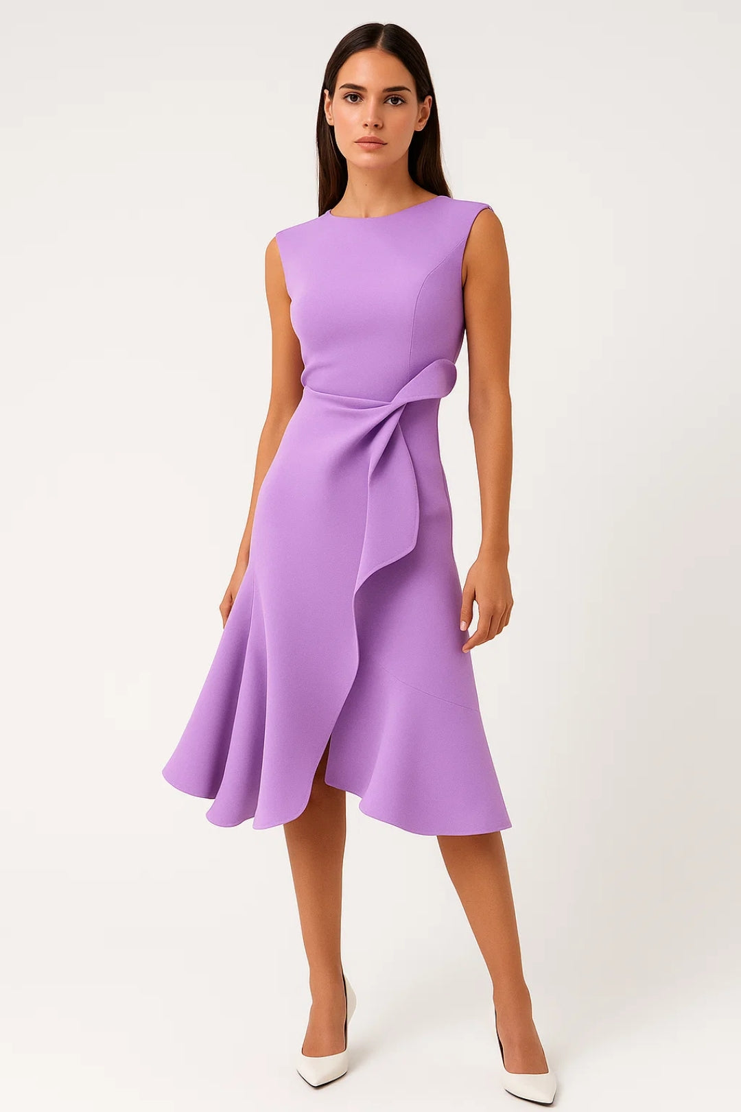 Abito midi elegante con nodo laterale Donna | Taglio svasato e raffinato