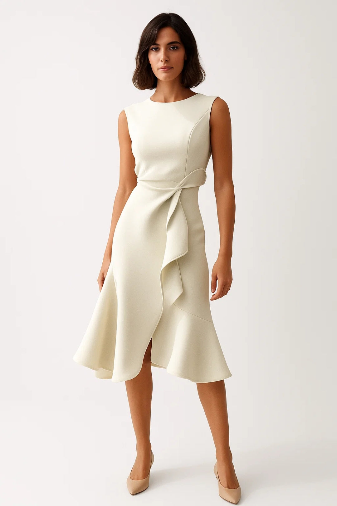 Abito midi elegante con nodo laterale Donna | Taglio svasato e raffinato