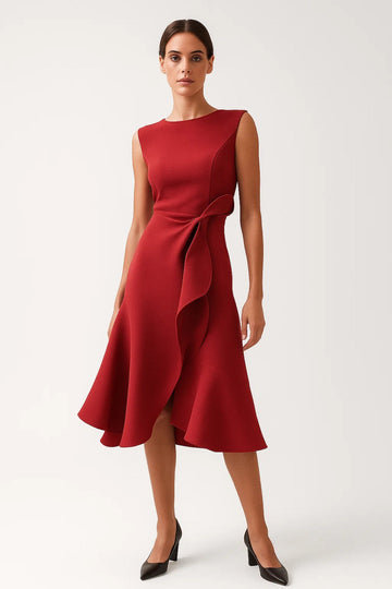 Abito midi elegante con nodo laterale Donna | Taglio svasato e raffinato