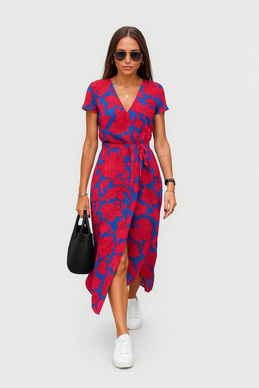 Abito midi incrociato con cintura | Stampa a pois o floreale 2