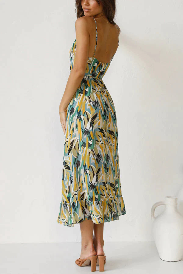 Abito midi stampato con scollo a V
