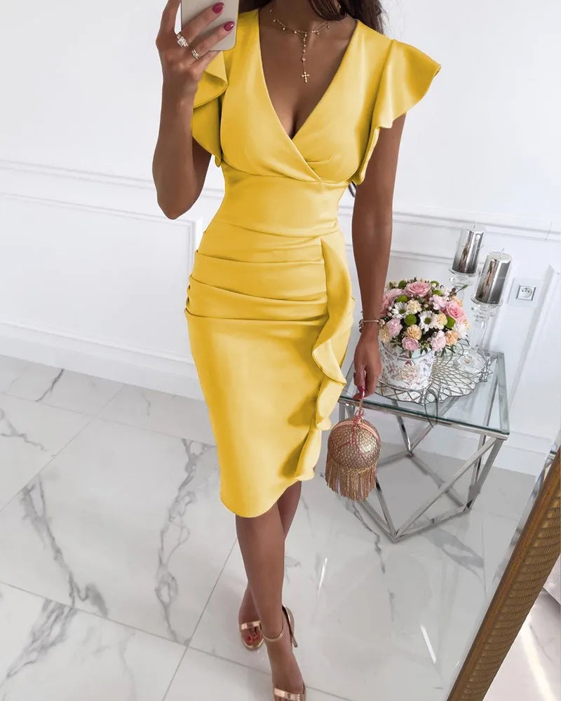 Abito Midi Donna | Maniche a Farfalla & Silhouette Bodycon Elegante
