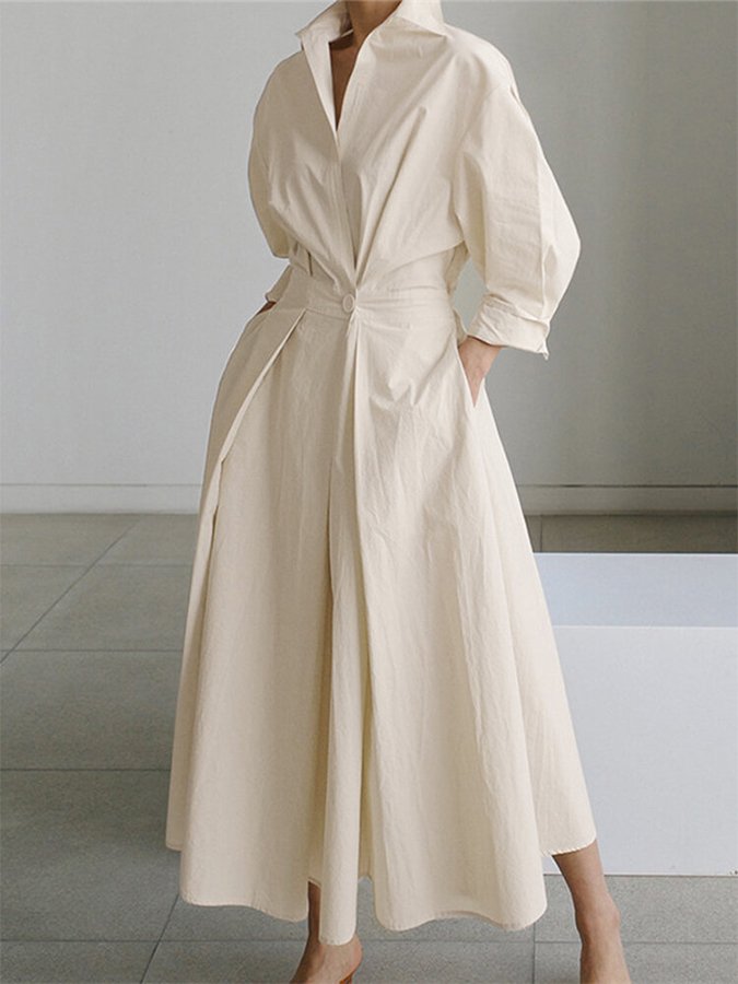 Abito Camicia Maxi Formale con Cintura e Colletto per Eventi Speciali da Donna 0