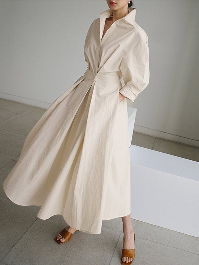 Abito Camicia Maxi Formale con Cintura e Colletto per Eventi Speciali da Donna 1