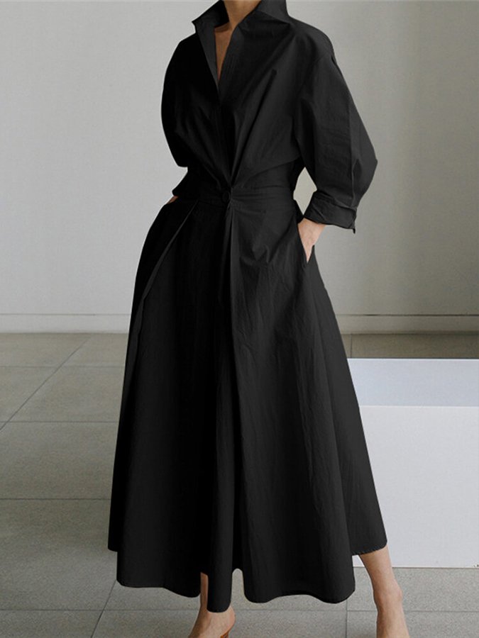 Abito Camicia Maxi Formale con Cintura e Colletto per Eventi Speciali da Donna 3