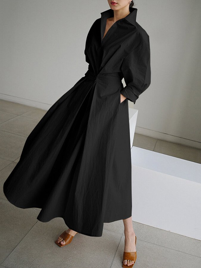 Abito Camicia Maxi Formale con Cintura e Colletto per Eventi Speciali da Donna 4