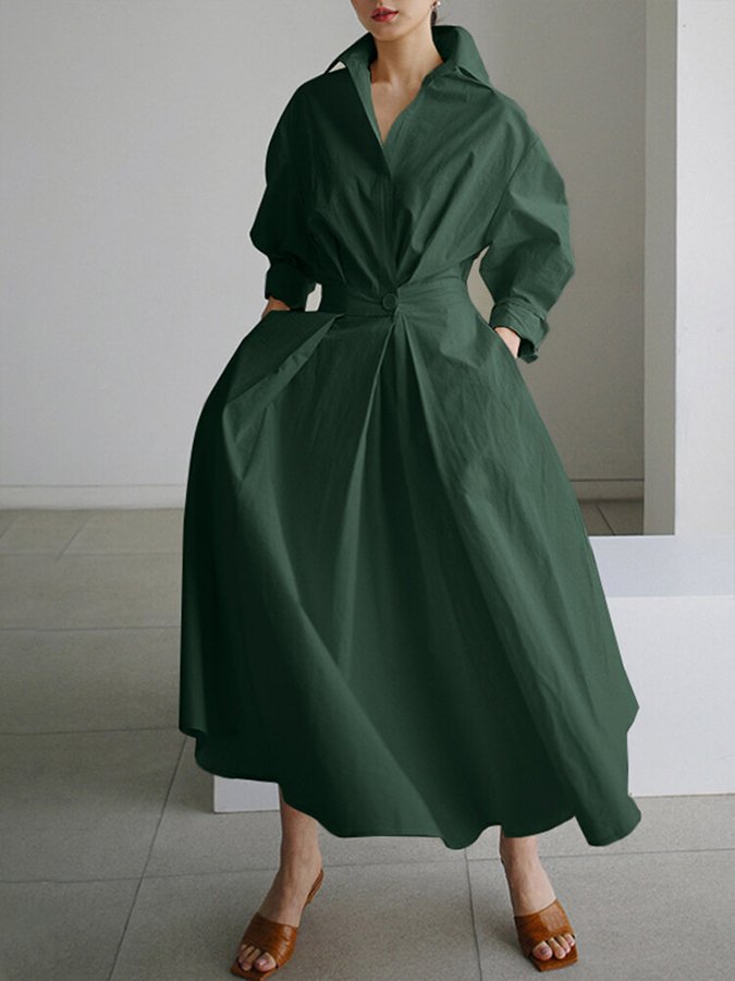 Abito Camicia Maxi Formale con Cintura e Colletto per Eventi Speciali da Donna 6